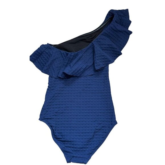 Shoshanna Sz 0 Swimsuit Blue One Shoulder Ruffle Neck One Piece Boho Classic - Picture 4 of 5